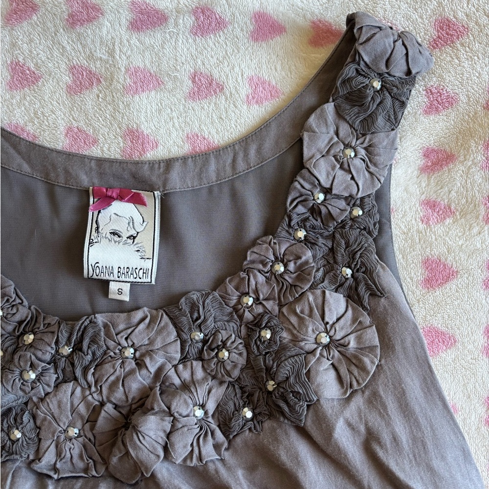 Yoana Baraschi Taupe Floral Appliqué Dress